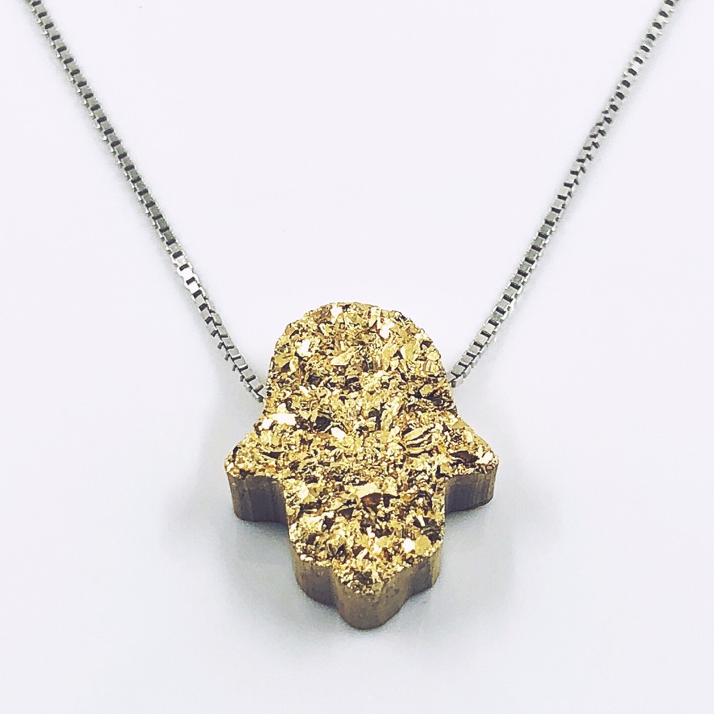 DRUZY CRYSTAL QUARTZ HAMSA PROTECTION NECKLACE